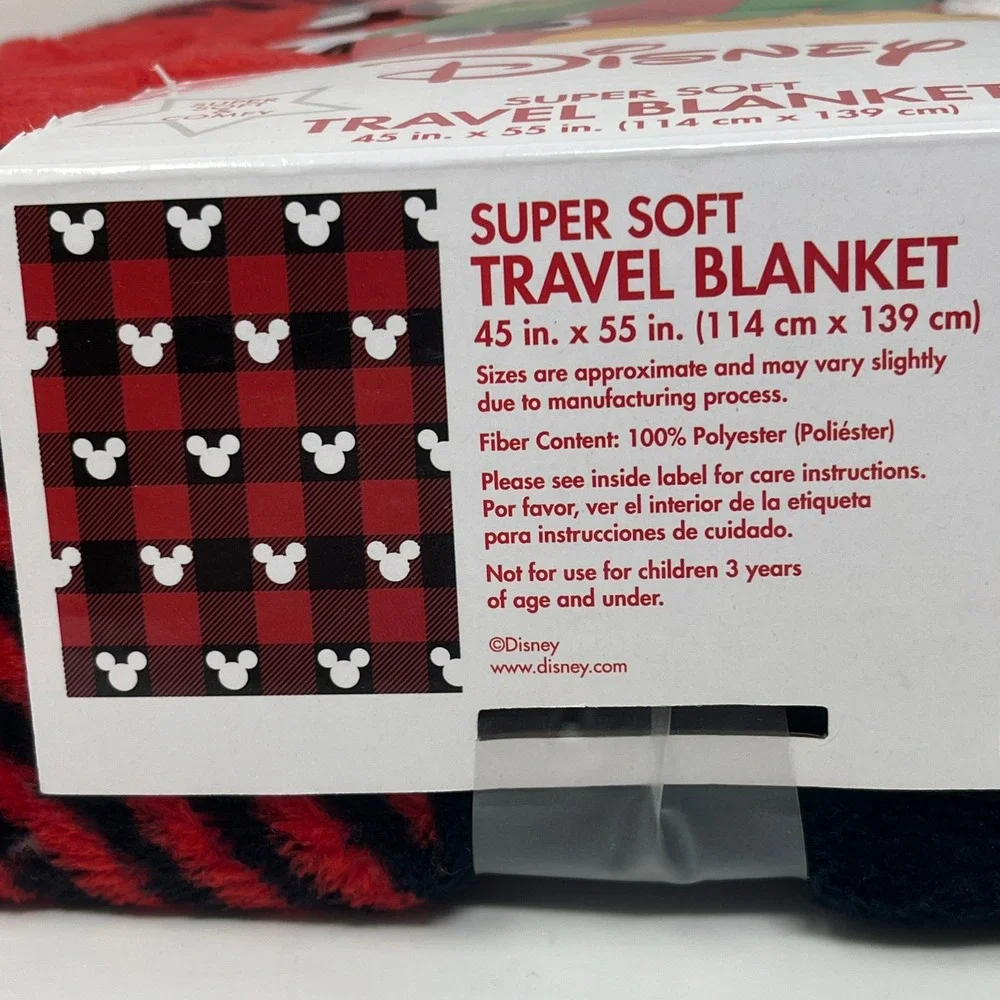 Disney Mickey & Minnie Mouse Christmas Travel Blanket 45x55 Red Black Check Ears